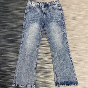 517大理石微喇牛仔裤cleanfit风vibe 冰蓝小众高级感显高显瘦长裤