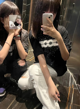 网红同款彩钻学生GOOD假日缤纷糖果时尚纯棉短袖T恤情侣男女同款