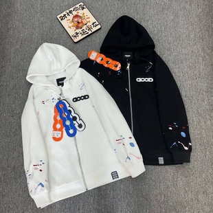 2026新款GOOD欧美字母刺绣印花连帽开衫外套男女同款拉链宽松轻奢