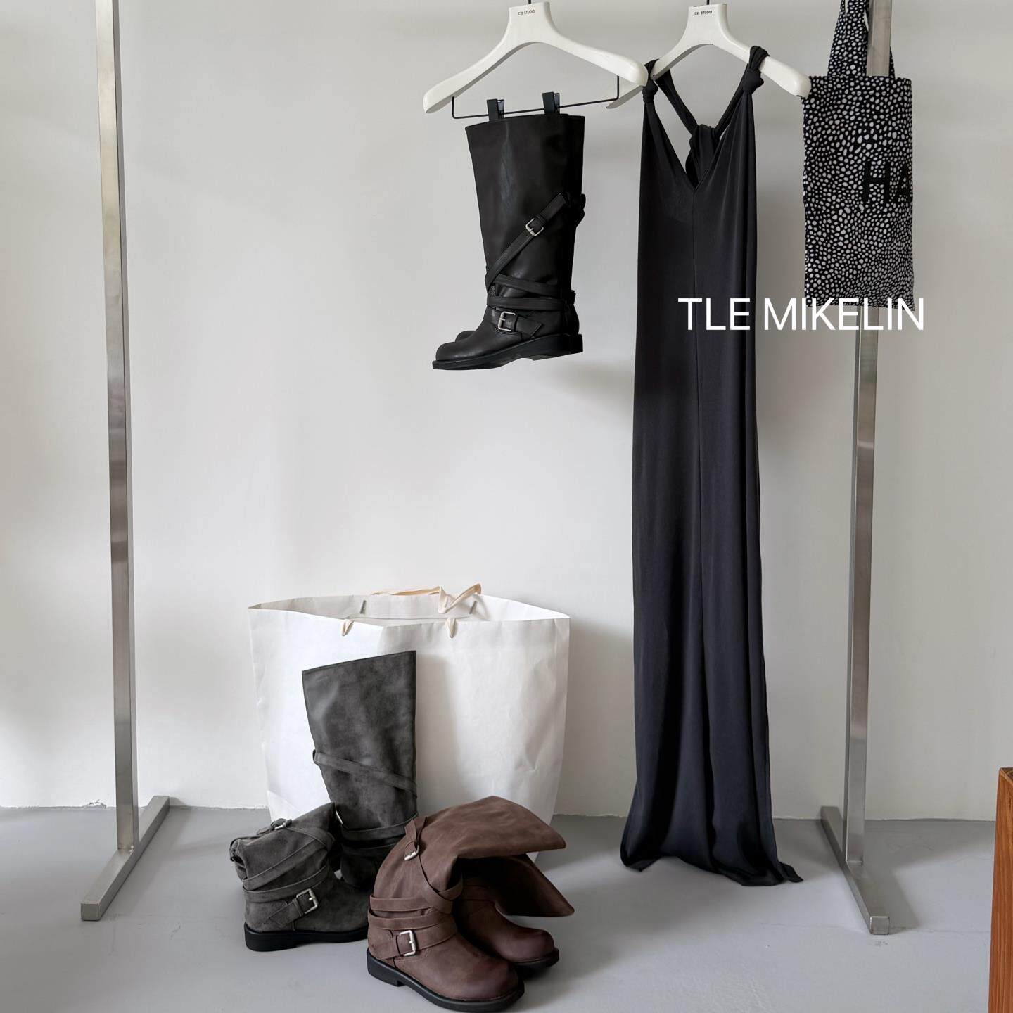 TLEMIKN欧美风黑色高筒