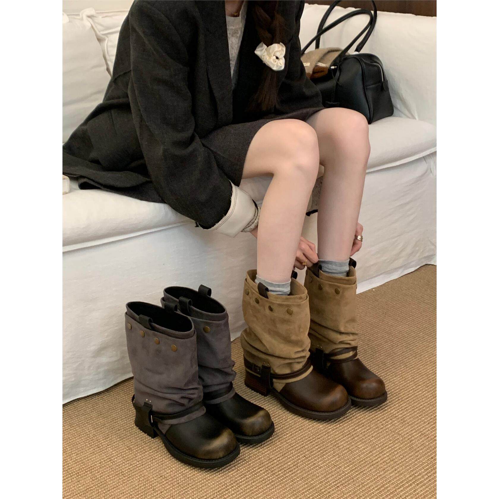 MUMIXI复古做旧堆堆靴女