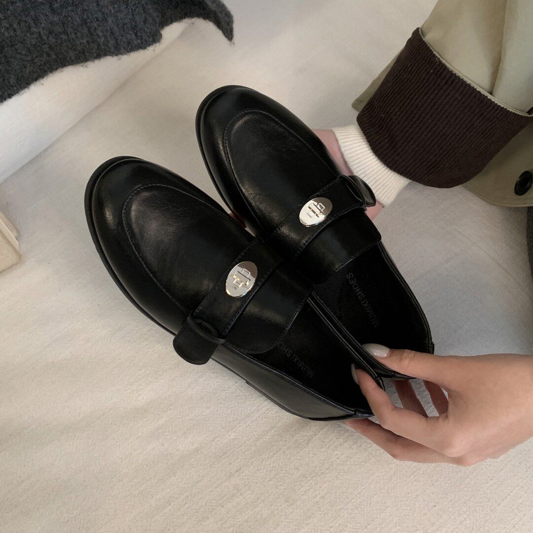 韩版复古锁扣一脚蹬乐福