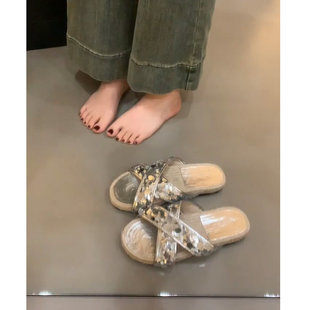 羊皮版~银色凉鞋为妇女,亮片交叉人字拖,草鞋,时尚休闲厚底渔