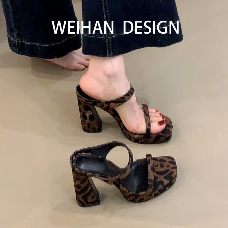 羊皮版！法式厚底防水台高跟鞋女夏一字带粗跟凉鞋气质绝美凉拖鞋