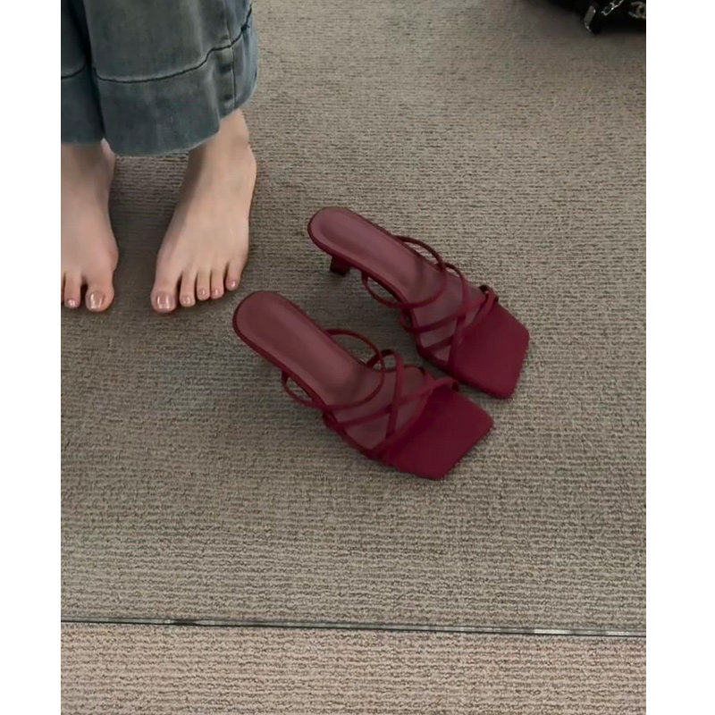羊皮版~复古红色高跟鞋女夏外穿法式绝美罗马凉鞋晚风气质凉拖鞋