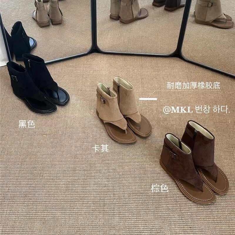 美拉德风平底夹趾凉靴女2