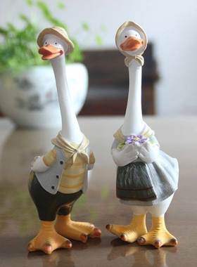 欧式卡通可爱情侣鸭子摆件儿童房