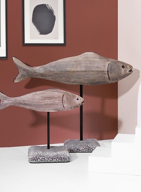 北欧创意对鱼客厅装饰摆件高级感