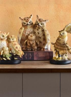 复古可爱猫头鹰客厅装饰摆件雕塑