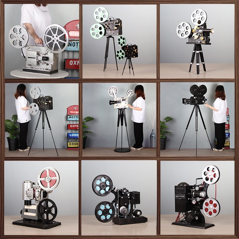 老式电影放映机模型摆件复古怀旧大型三脚架胶片摄像机照相机道具