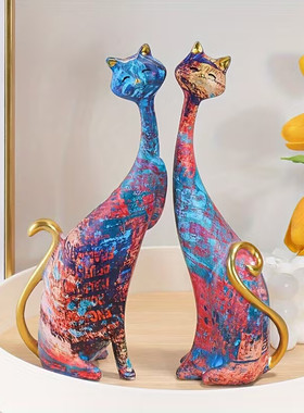 现代简约一对情侣猫摆件