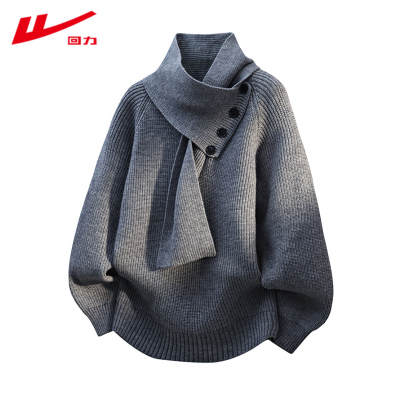 回力2025新款慵懒风高领毛衣男加厚保暖纽扣百搭针织衫灰色高级感