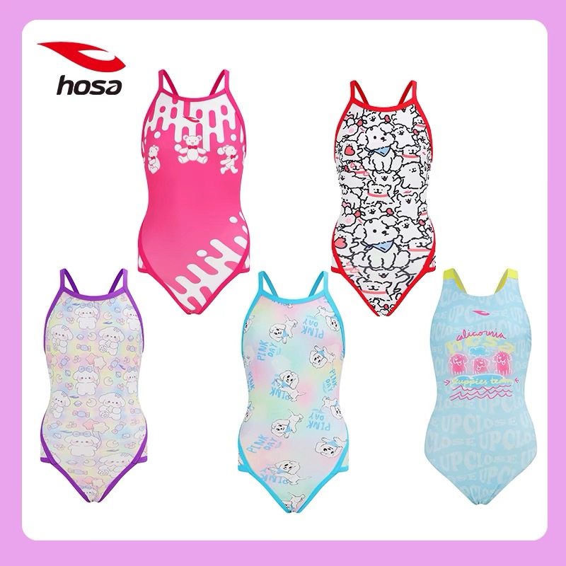 HOSA浩沙新款女童儿童三角连体泳衣女孩学生训练竞速比赛游泳衣