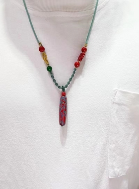 大漆珐琅彩工艺高含量朱砂天珠吊坠手编锁骨链生日礼物