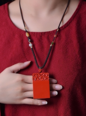 保真朱砂吊坠高含量高品质红砂平安无事牌挂件毛衣链转运安神助眠