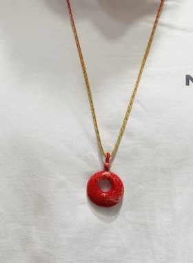 大漆珐琅彩朱砂平安扣吊坠男女款本命年高含量公主平安扣项链礼物