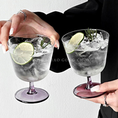 ins风高级感紫色高脚杯轻薄玻璃杯特调饮品杯微醺鸡尾酒杯咖啡杯