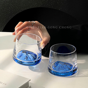 ins风深蓝山脉富士山杯高颜值复古玻璃观山杯威士忌酒杯洋酒杯子
