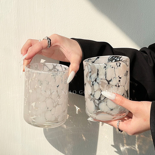 原创小众设计水波粉玻璃杯波点水杯高颜值中古杯酒杯果汁牛奶杯子