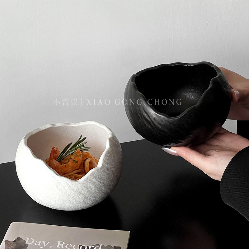 创意不规则陶瓷蛋壳碗高级感西式甜品碗酸奶碗家用精致沙拉意面碗