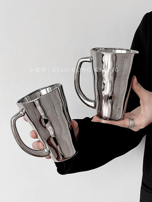 太空银带把手玻璃杯家用设计小众马克杯喝水杯子创意咖啡杯牛奶杯