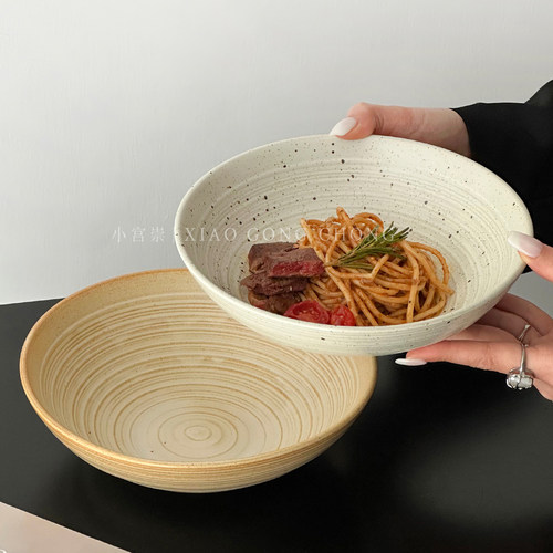 高级感螺纹意面碗餐厅粗陶汤碗
