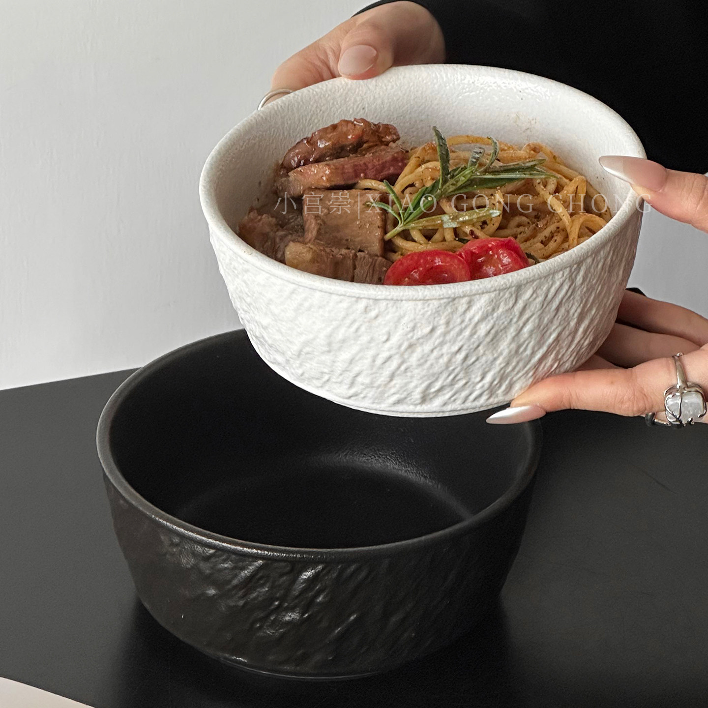 日式石纹陶瓷米饭碗泡面碗沙拉碗