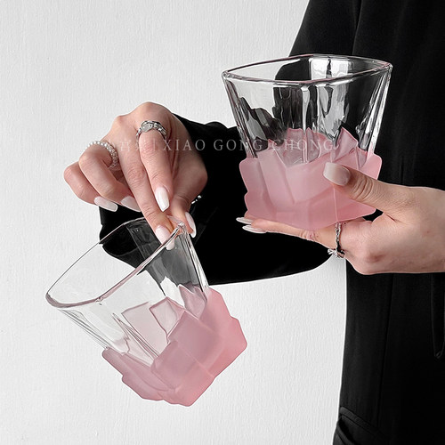 家用少女粉磨砂玻璃冰块杯