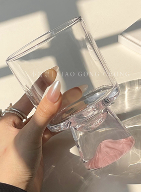 粉色限定山脉玻璃杯高级感小众微醺杯高脚杯酒杯甜品咖啡杯饮品杯