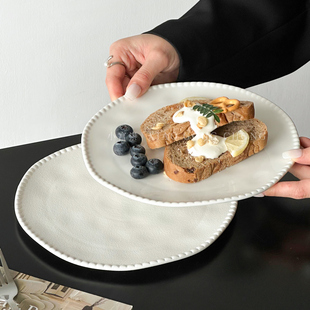 高级感白色珠边西餐盘ins风陶瓷平盘牛排盘菜盘特别好看甜品盘子