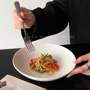 石纹深盘菜盘陶瓷盘高级感盘子家用意面盘西餐餐盘汤盘沙拉早餐盘