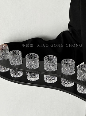 高级感浮雕宝石纹白酒杯套装轻奢家用加厚玻璃烈酒一口杯小酒杯子