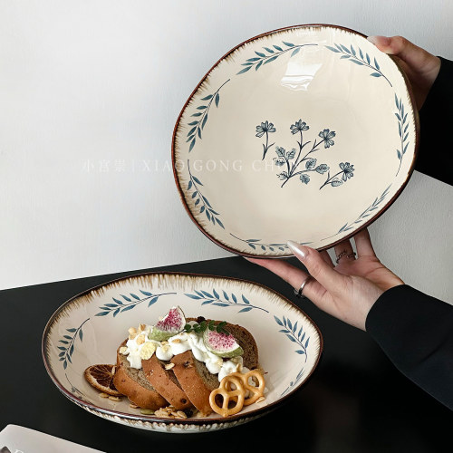 高颜值不规则窑变釉陶瓷深盘餐具