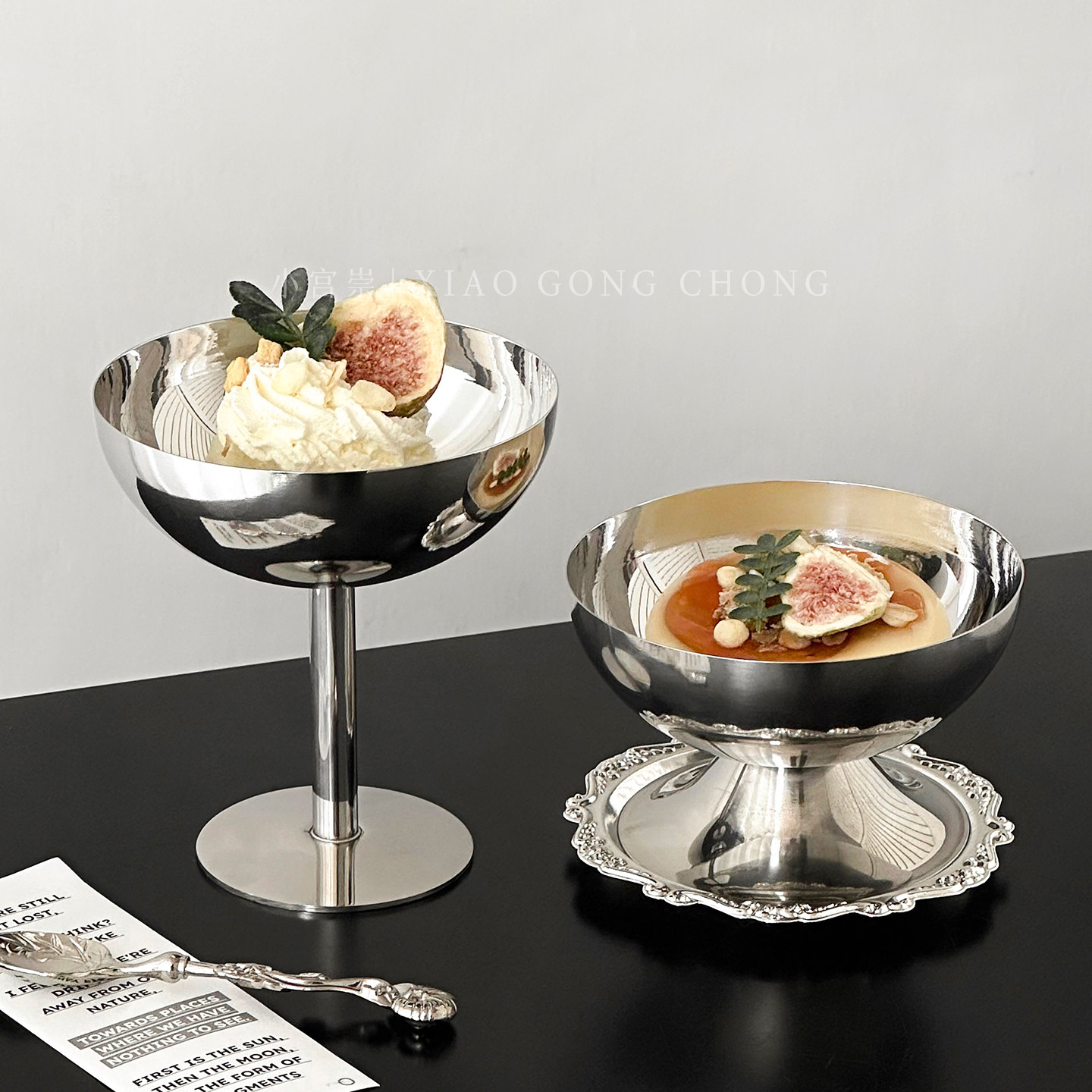 复古304不锈钢甜品碗高颜值宫廷风雪糕布丁杯冰淇淋杯高脚奶昔杯