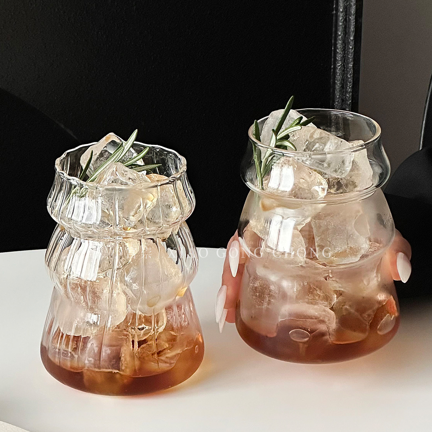 小众复古竖纹圣诞树玻璃杯冷饮杯