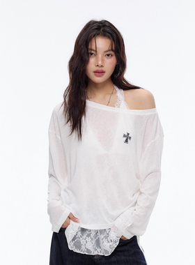 Archivum 莱赛尔天丝斜肩一字肩十字LOGO显瘦防晒罩衫长袖上衣女