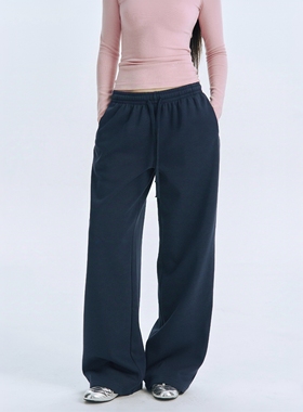 Archivum 藏青色百搭低腰薄绒抽绳直筒休闲慵懒遛弯运动卫裤长裤