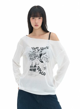 Archivum 印花宽松薄款微透莱赛尔防晒罩衫斜肩一字肩长袖女上衣