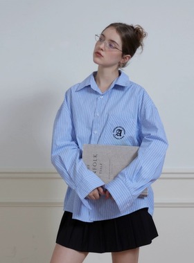 ARCHIVUM 刺绣logo长袖条纹衬衫 薄款oversize宽松百搭