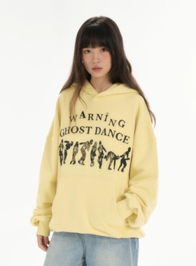 ARCHIVUM 原创跳舞小人印花帽衫 秋冬加绒宽松基础纯棉连帽卫衣女