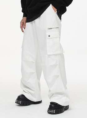 ARCHIVUM 廓型直筒工装裤 黑白立体剪裁 复古水洗老爹裤男女同款