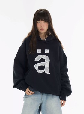 Archivum 复古蕾丝贴布A字母连帽套头慵懒风宽松休闲上衣潮女秋