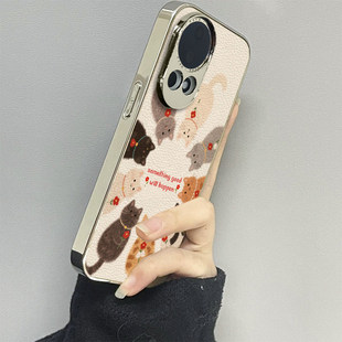 小花猫咪适用华为nova14手机壳nova12ultra新款11活力版13nova10se皮质12pro防摔9男8女款7se情侣6至尊版5g套