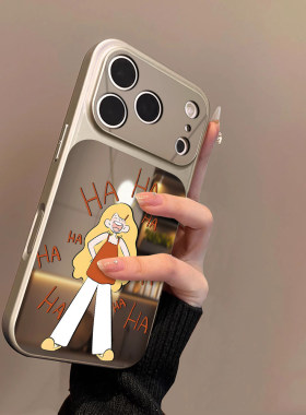 快乐女孩适用苹果17promax手机壳iPhone16pro新款16plus蓝色镜面15大视窗套硅胶4防摔3女全包air秒变17高级