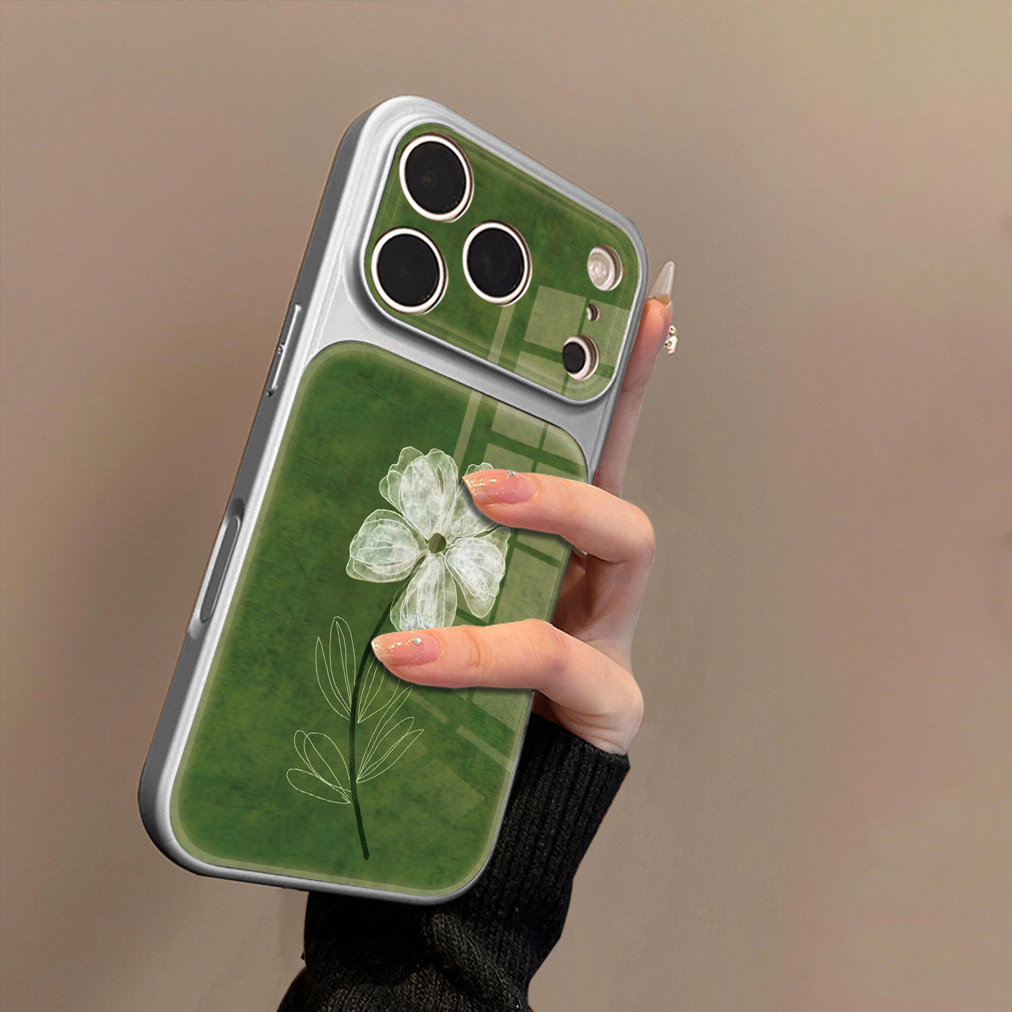 白色花朵适用苹果17promax手机壳iPhone16pro的新款15plus玻璃14男13女款情侣air高级感外壳保护套全包边