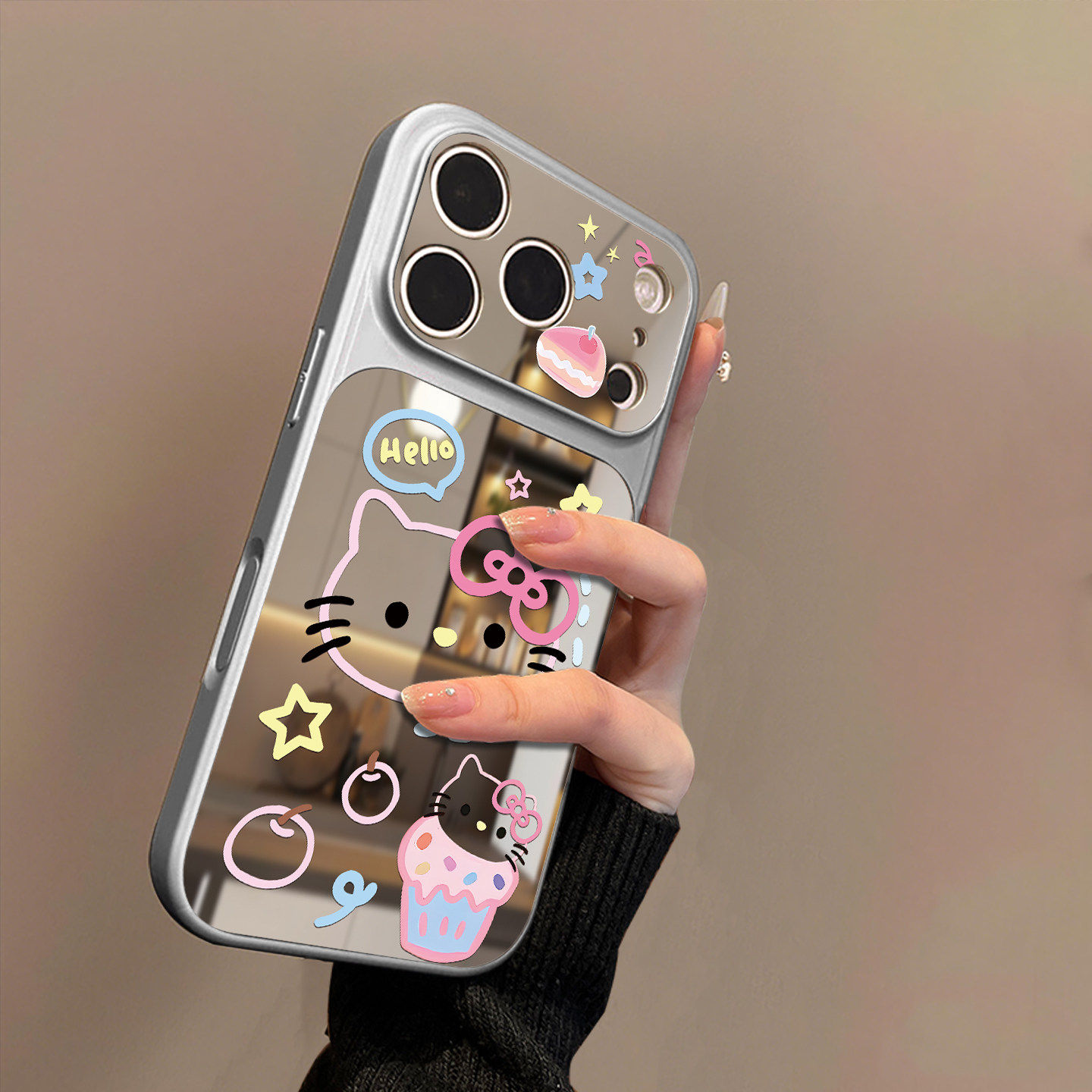 甜品猫咪适用苹果17promax手机壳iPhone16pro的新款15plus镜面14男13女款情侣air高级感外壳保护套全包边