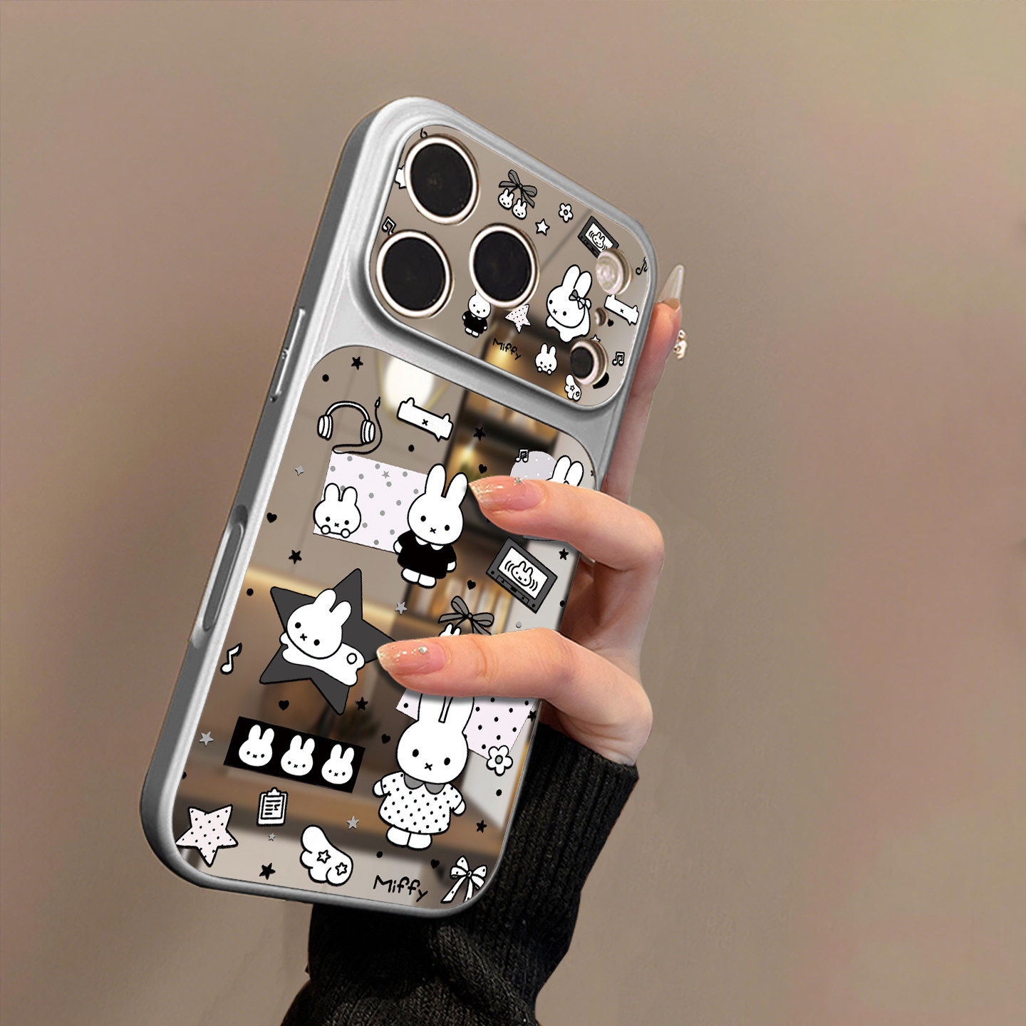 米菲兔适用苹果17promax手机壳iPhone16pro的新款15plus镜面14男13女款情侣air高级感外壳保护套全包边