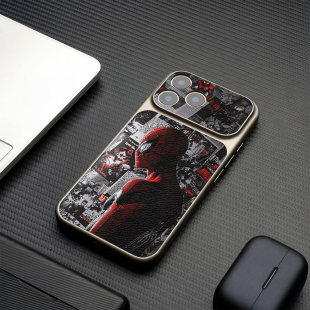 蜘蛛侠贴画适用于17promax手机壳动漫男款潮流苹果16pro高级iPhone15创意个性14pm潮牌皮纹13小众独特手机壳