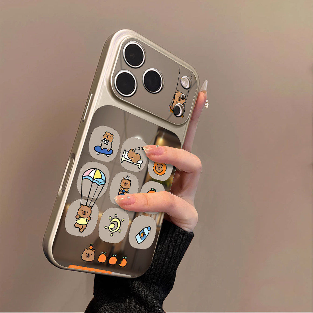 适用苹果17promax手机壳iPhone16pro新款16plus镜面15大视窗套硅胶14防摔13女款全包air秒变17高级九宫格水豚