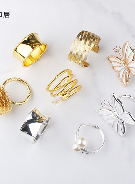 酒店餐巾扣蝴蝶摆件电镀口布扣环软装搭配装饰品餐巾布水晶弹簧圈